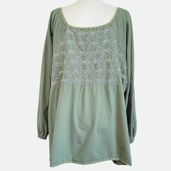 Roaman's Embroidered Empire Waist Smocked Tee - Dusty Jade - Picture 7 of 11